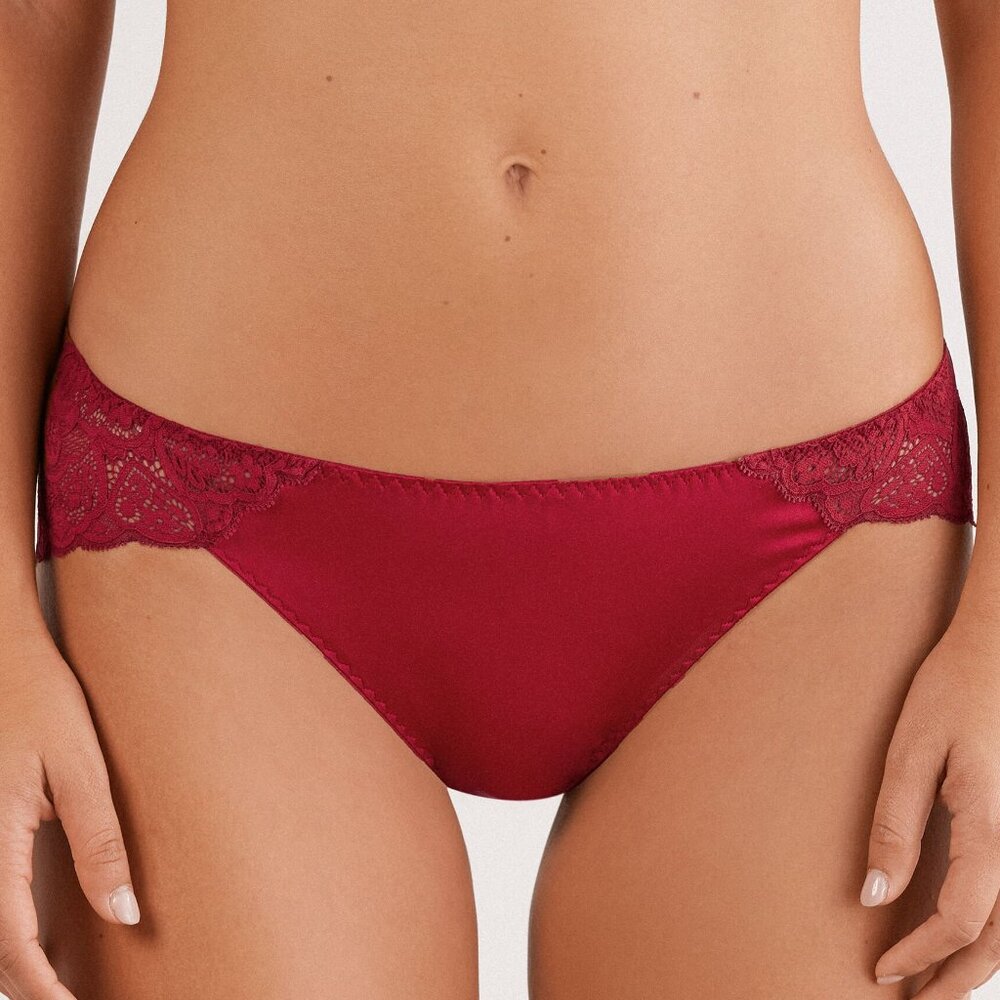 Intimissimi Lace and Silk Bikini Briefs in Red